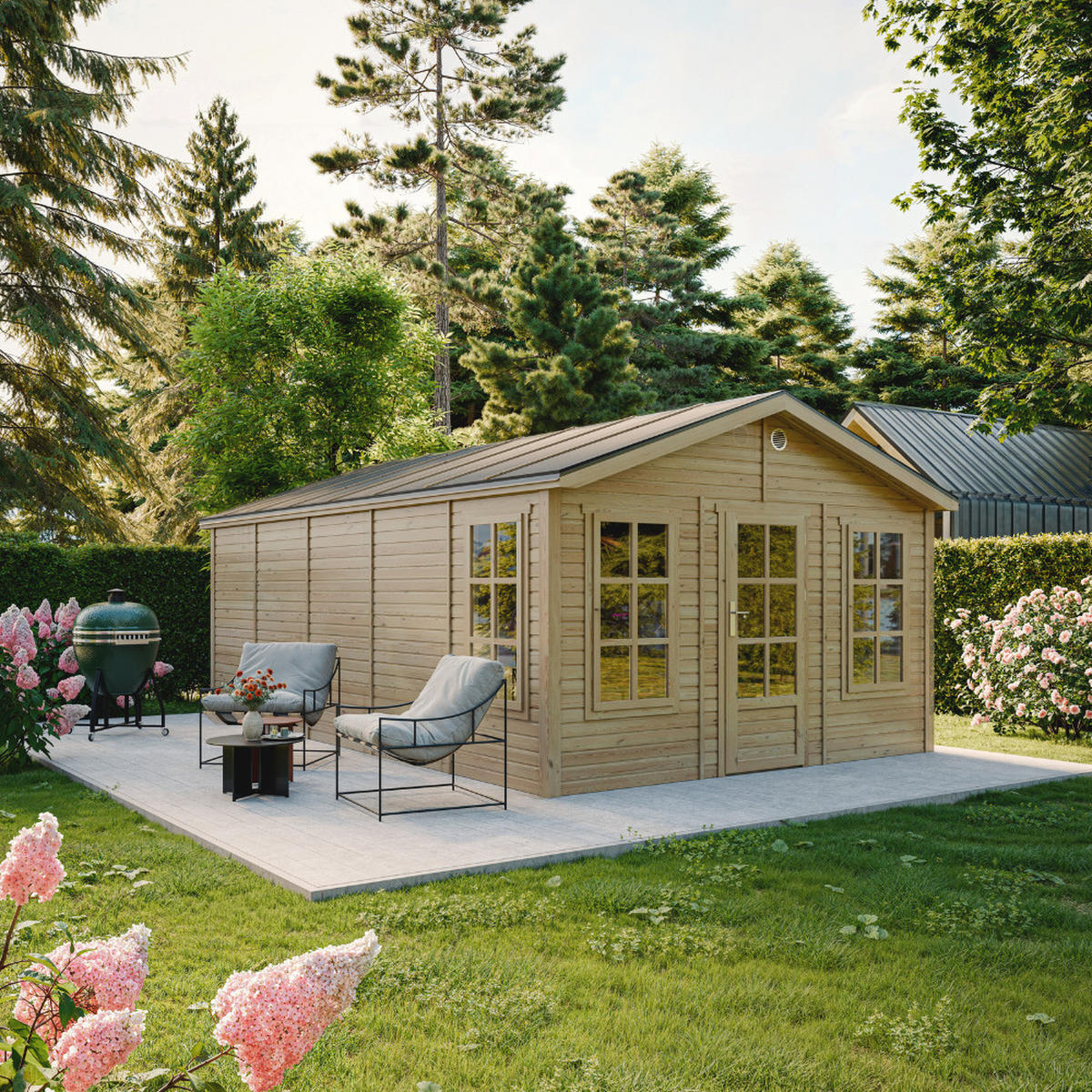 GARTENHAUS HOLZ M737 370 x 600 cm - Naturfarben, Holz (382/267/630cm) - Timbela