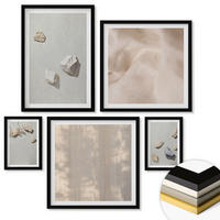 WANDBILDER 5er-Set - 50x50 cm & 20x30 cm & 40x60 cm Schwarzer Rahmen - Boho-Stranddekorationen aus Steinen - Schwarz, Kunststoff (40/60cm) - ArtPrintCave