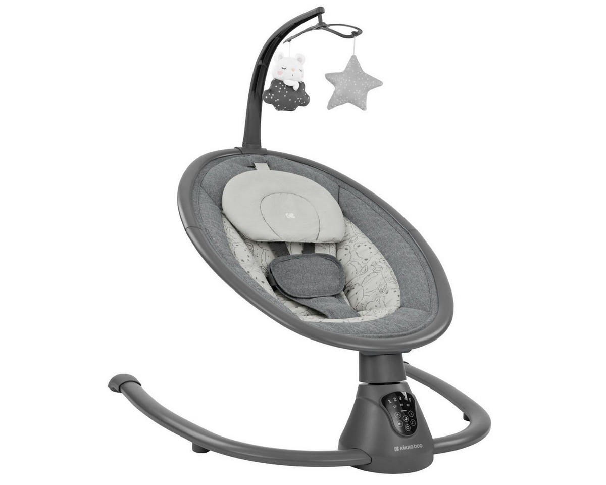 BABYWIPPE Twiddle dunkelgrau 5 Schaukelgeschwindigkeiten, Fernbedienung, Timer, 5-Punkt-Gurt - Grau, Metall - Kikka boo