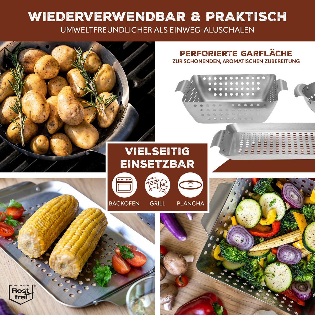 VEGGIE-GRILL-SET 13tlg. - Edelstahlfarben, Metall (32/1.5/18.5cm) - bremermann