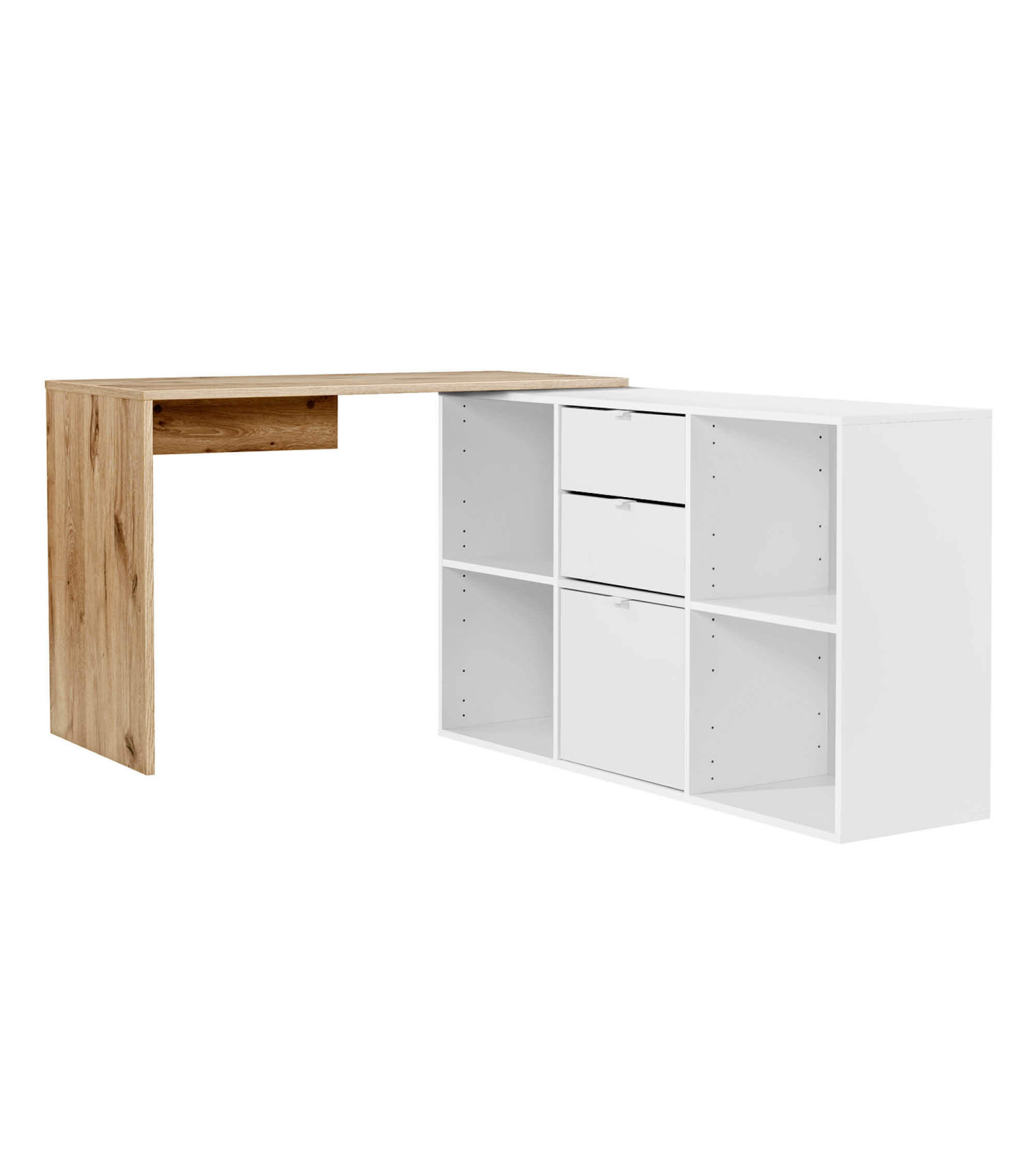 ECKSCHREIBTISCH Der Produktive - Eichefarben/Weiß, Holzwerkstoff (54/112/77cm) - Mokebo
