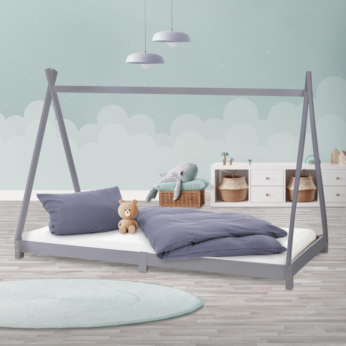 KINDERBETT Tipi 90x200 cm Hellgrau - Hellgrau, Holz (90/200cm) - ML-DESIGN