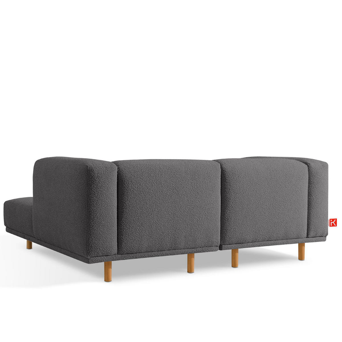 ECKSOFA-RECHTS FOSERO, Bouclé - Dunkelgrau/Buchefarben, Holz/Holzwerkstoff (204/155cm) - KONSIMO®