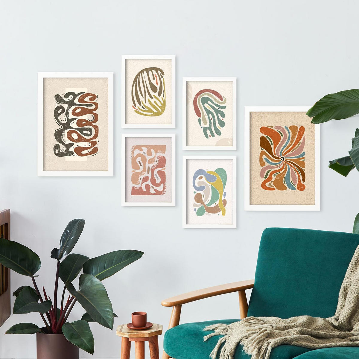 POSTER Set Mit 6 Drucken Von Bewegungen In Der Sammlung Von Ethnischen Dekorative Rahmen Für Ihr Zuhause Wandkunstdruck A3 & A4 Weißer Rahmen - Weiß, Papier (29/3cm) - Nacnic
