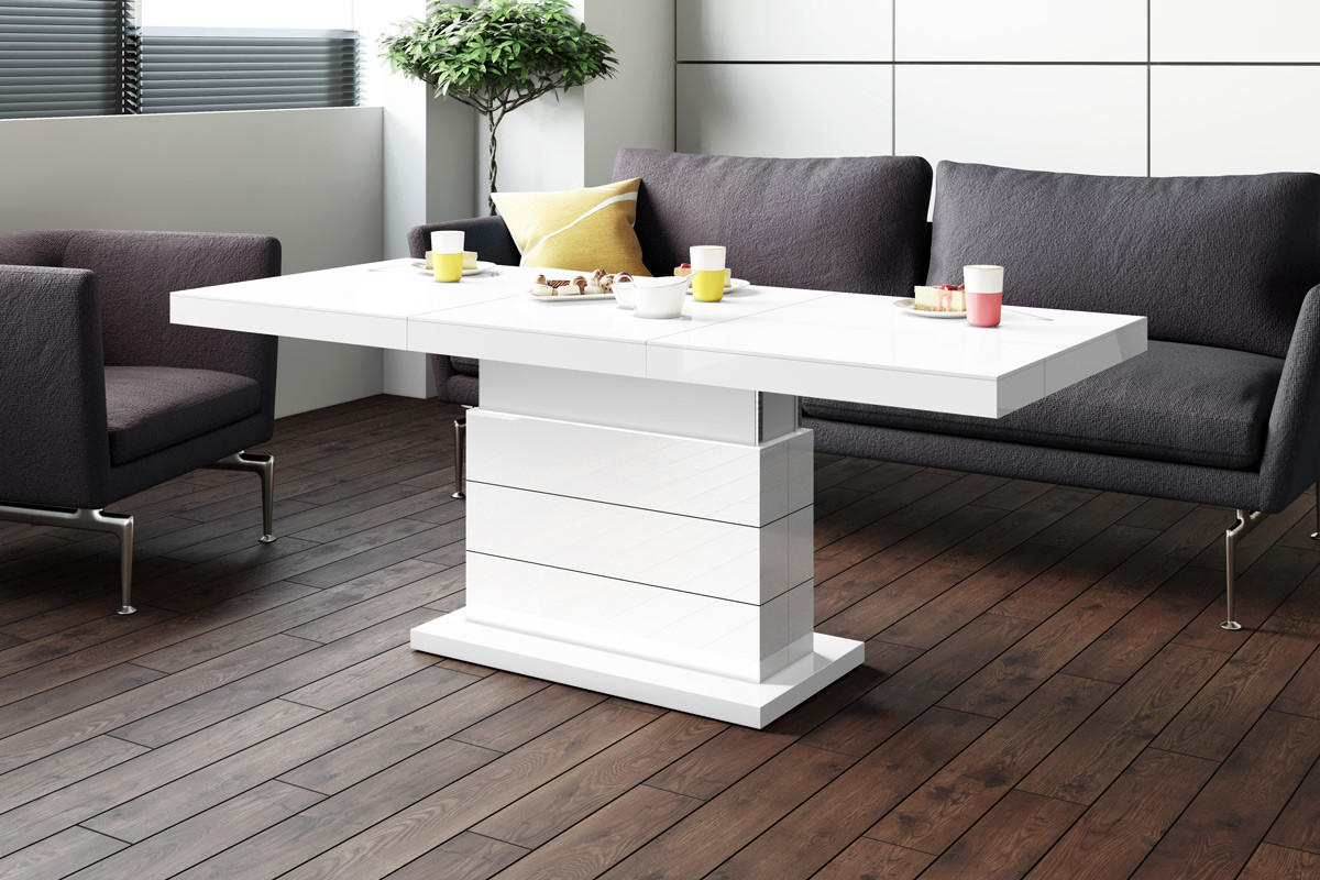 COUCHTISCH rechteckig Weiß Hochglanz auziehbar höhenverstellbar 120/70/50 cm - Weiß Hochglanz, Holzwerkstoff (70/120/50cm)