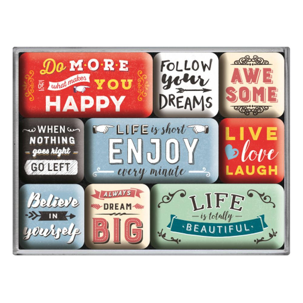 MAGNETSET 9-teilig Word Up Enjoy Life - Multicolor, Metall (9/7/2cm) - Nostalgic-Art