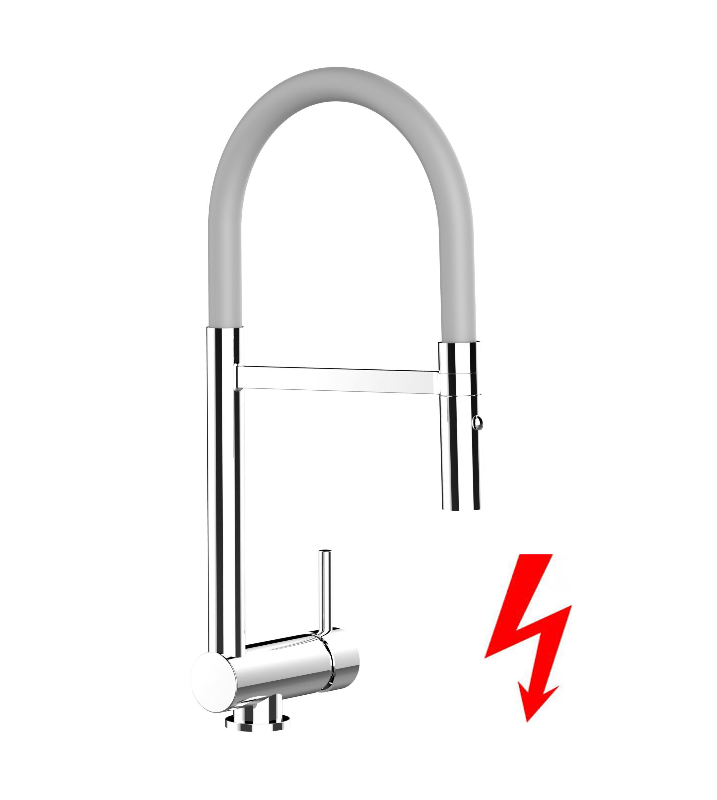 NIEDERDRUCK-VORFENSTER-KÜCHENARMATUR, Umklappbar 6 CM, Verchromt und Grau, 2-Strahl-Brause - Grau, Metall (21.3/48.2/21.3cm) - VIZIO