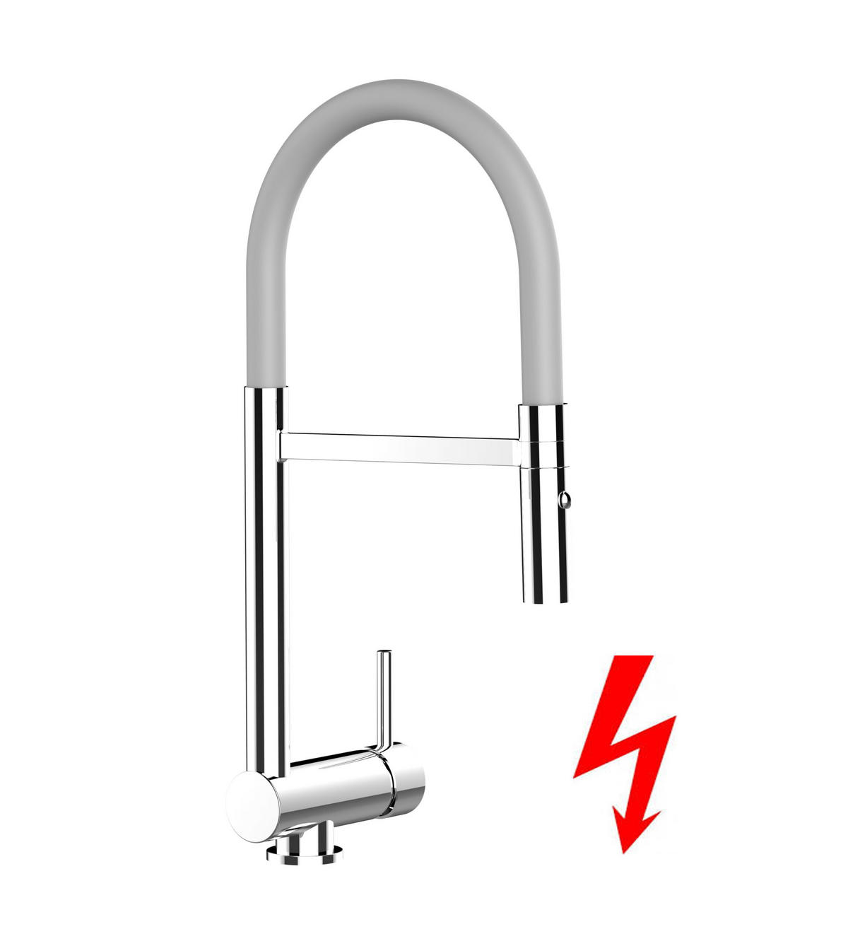 NIEDERDRUCK-VORFENSTER-KÜCHENARMATUR, Umklappbar 6 CM, Verchromt und Grau, 2-Strahl-Brause - Grau, Metall (21.3/48.2/21.3cm) - VIZIO