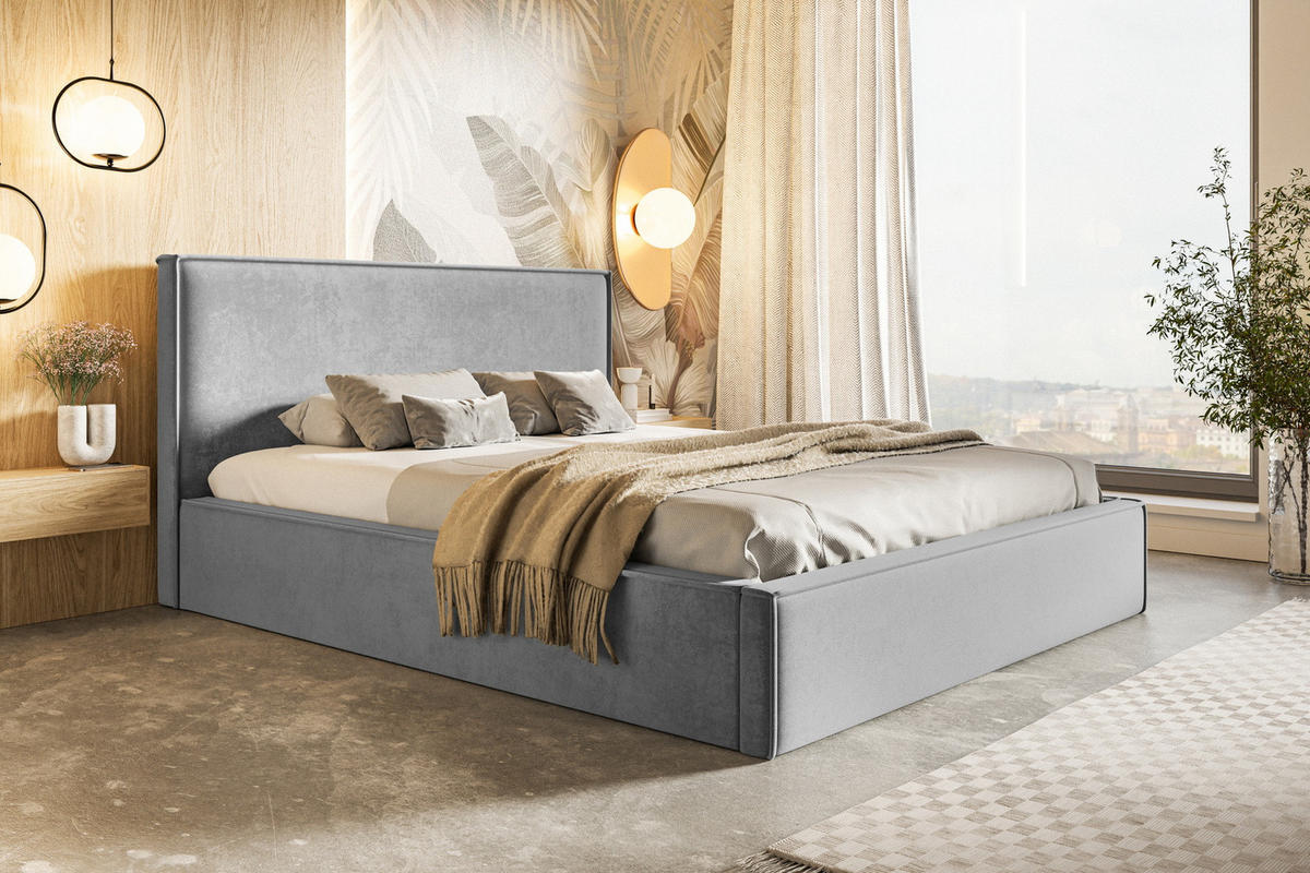 DOPPELBETT 180x200 cm mit Bettkasten Kyoto, Samtstoff, Hellgrau - Hellgrau, Holz/Textil (180/200cm) - Emporius