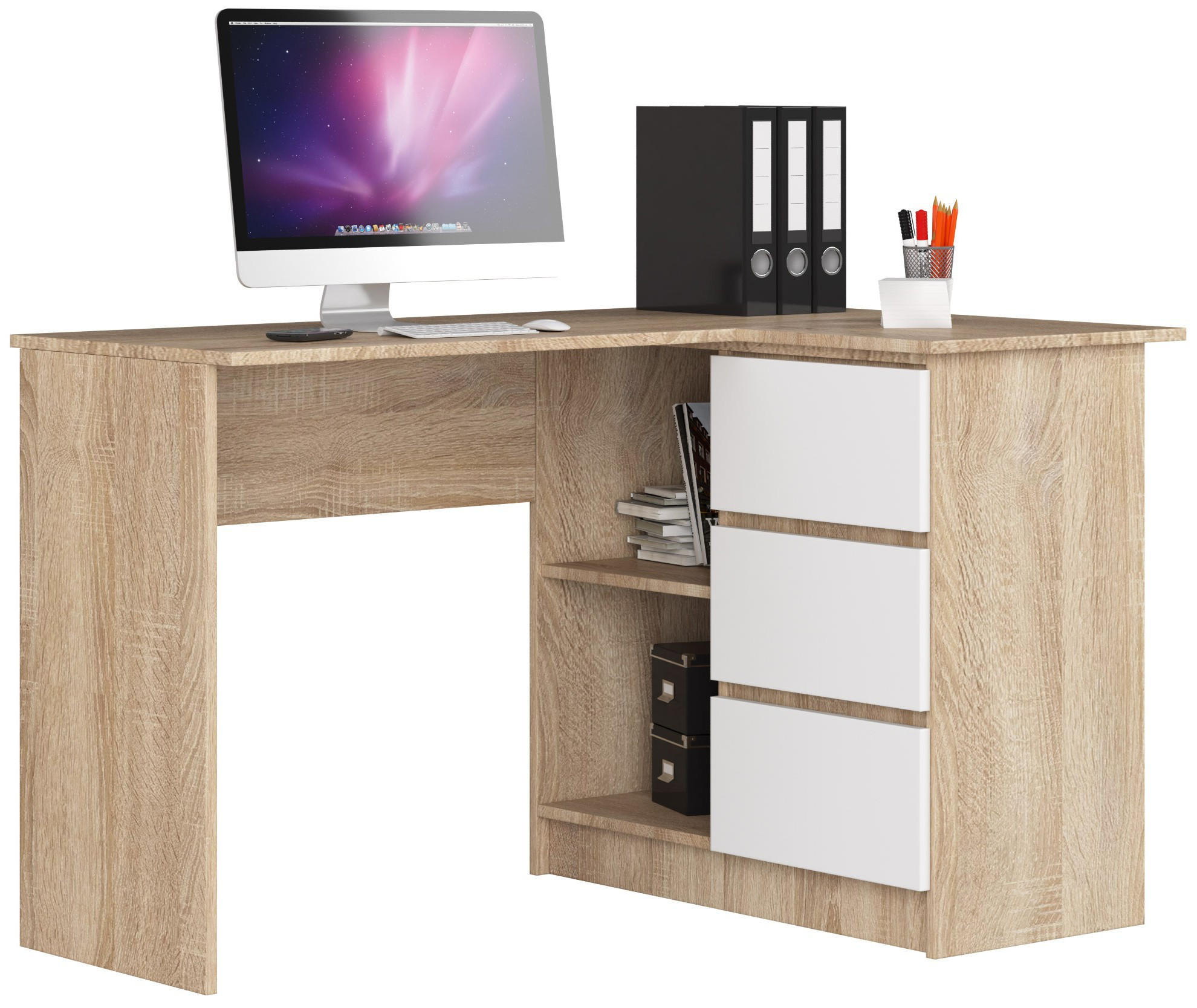 Akord Eckschreibtisch Sonoma Eiche, Weiß 124x77x85 cm