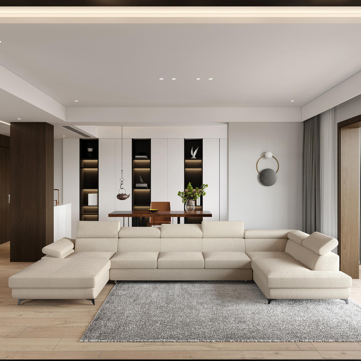 ROHOVÁ SEDAČKA MONTIVA krémová - černá/krémová, kov/dřevo (410/190cm) - MASSENO