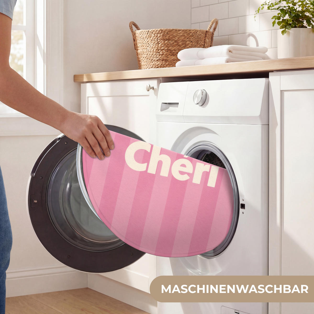 KOUPELNOVÁ PŘEDLOŽKA Pruhované - růžové - Chéri 70x70 cm - růžová, textil/plast (70/70cm) - OnlyWow