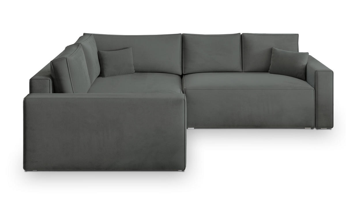 ECKSOFA ERONIS L-S Grau Velours-Stoff mit Schlaffunktion - Grau, Holz (265/194cm) - MASSENO
