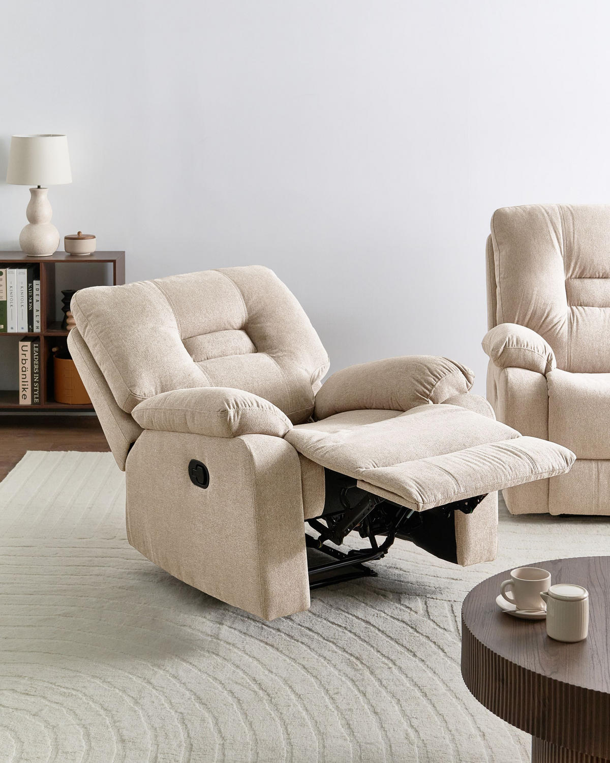 FERNSEHSESSEL mit Fußstütze Stoff Beige Bergen - Beige, Textil/Metall (90/101/72cm) - Beliani
