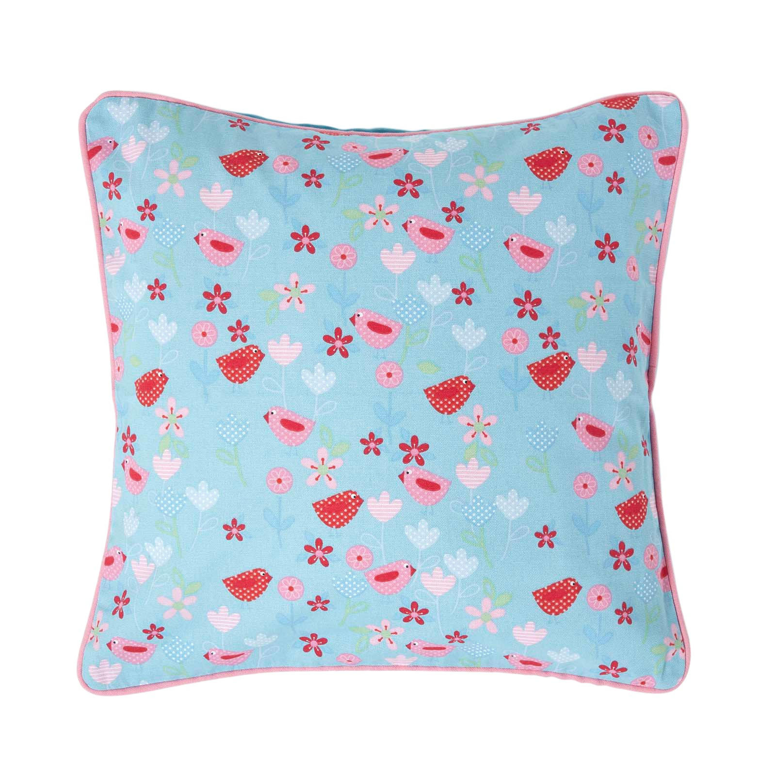 KISSENHÜLLE Vögel & Blumen 45/45 cm - Hellblau, Textil (45/45cm) - Homescapes