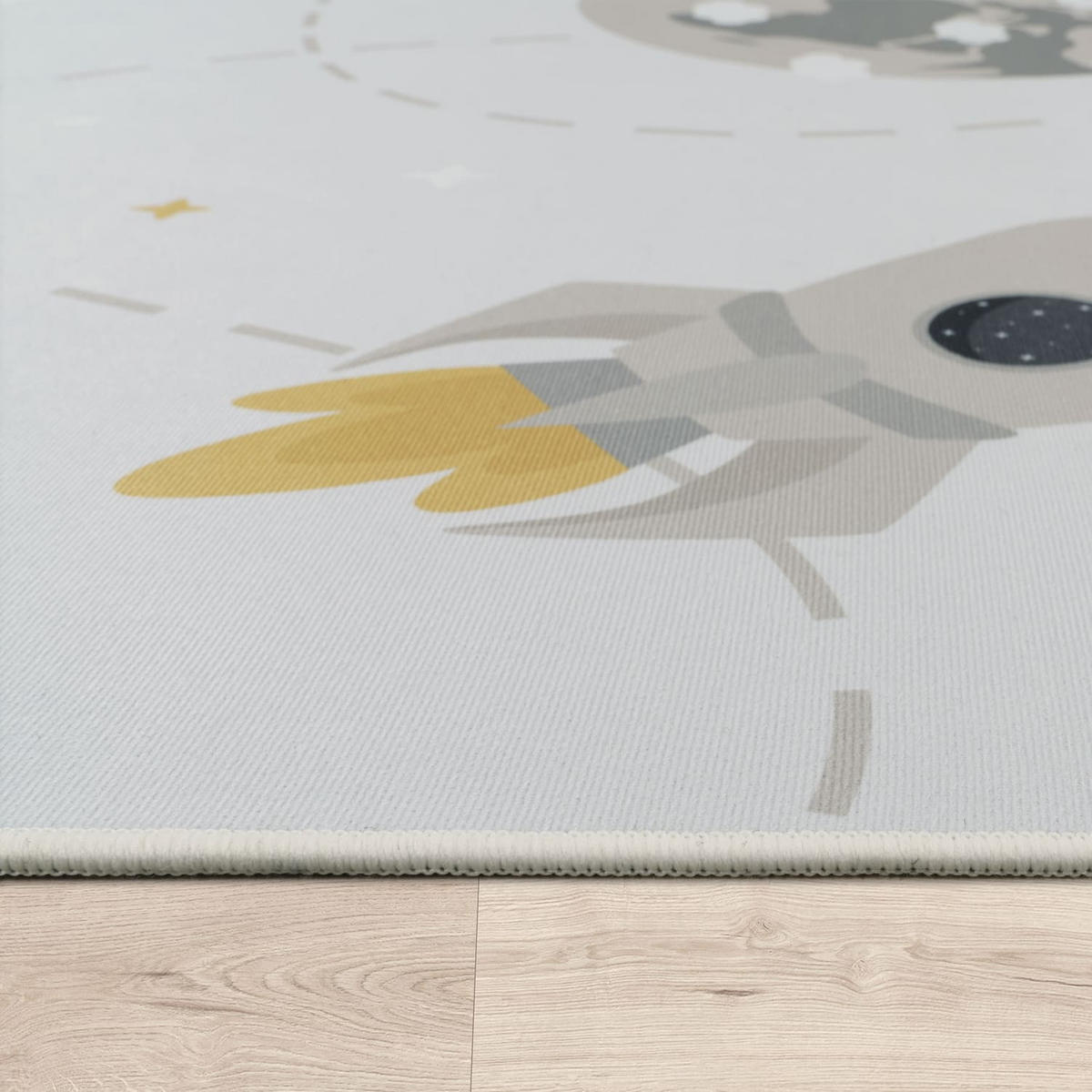 KINDERTEPPICH waschmaschinenwaschbar Weltraumraketen‑Muster Kinderzimmer schmutzabweisend Creme Rechteckig 160x220 - Creme, Textil (160/220cm) - KADIMA DESIGN