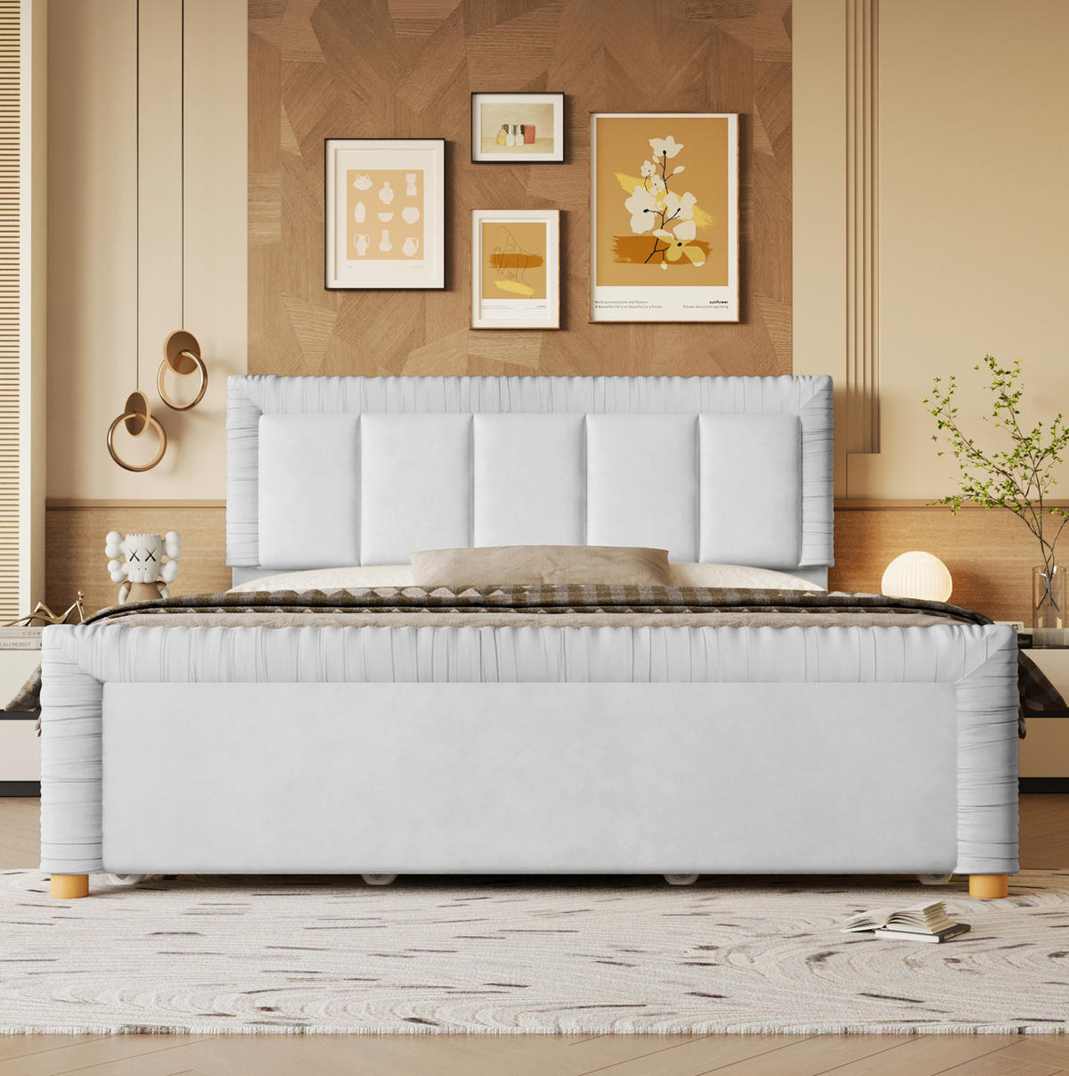 POLSTERBETT aus französischem Samt 140x200 cm Grau mit 2 Schubladen - Grau, Textil (140/200cm) - Modfu