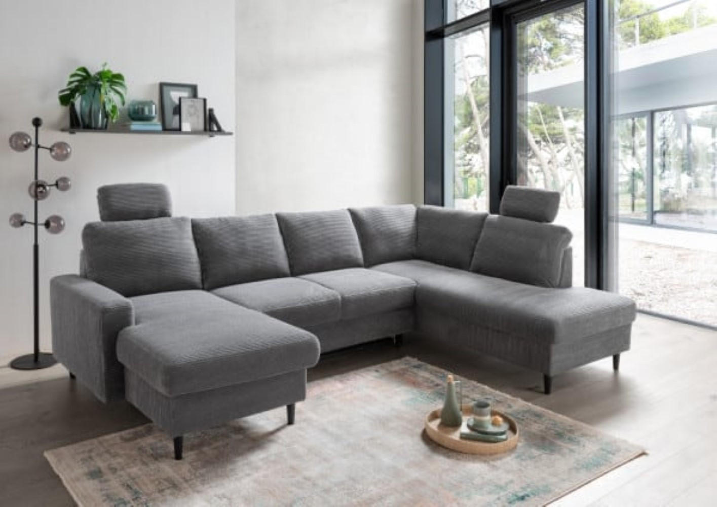 WOHNLANDSCHAFT mit Schlaffunktion und Bettkasten - Schwarz/Grau, Textil (200/88/305cm) - myHomelando