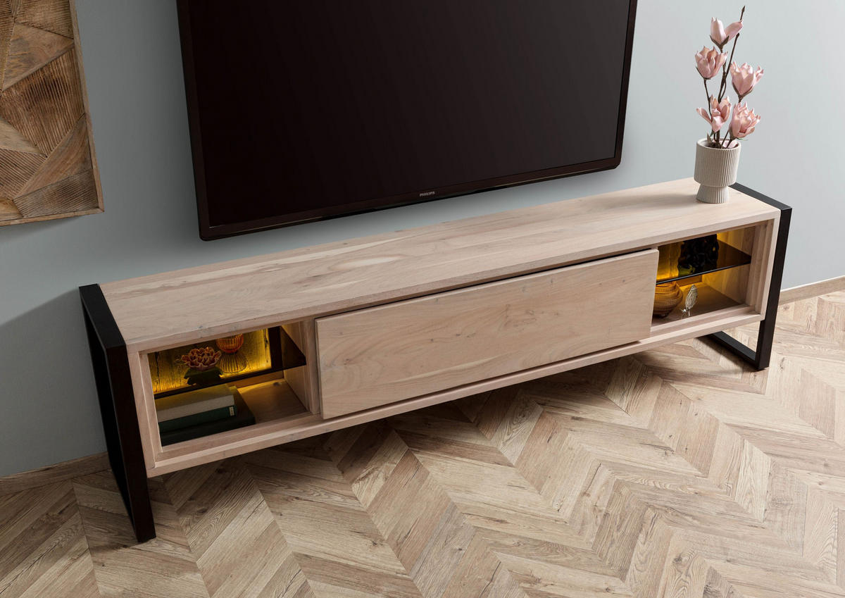 LOWBOARD Akazie / Altholz 220x40x60 natur lackiert DENVER #117 - Naturfarben, Holz (220/60/40cm) - Massivmoebel24