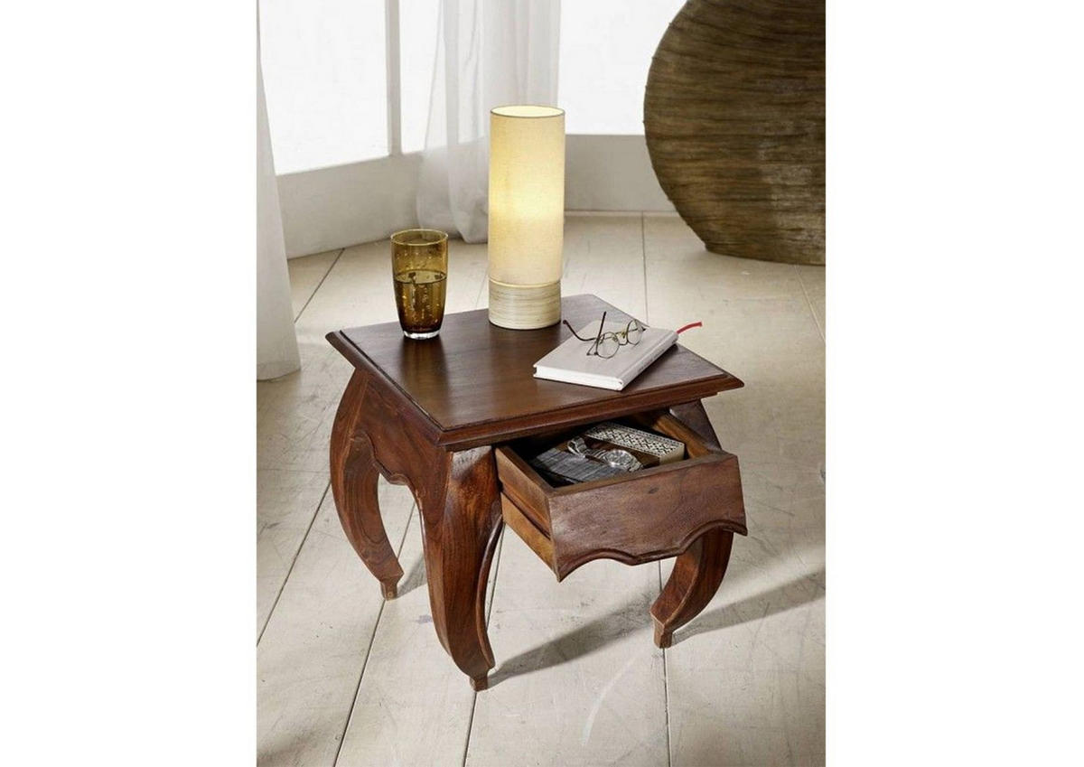 NACHTTISCH Akazie 45x45x42 nougat lackiert OPIUM #266 - Dunkelbraun, Holz (45/42/45cm) - Massivmoebel24