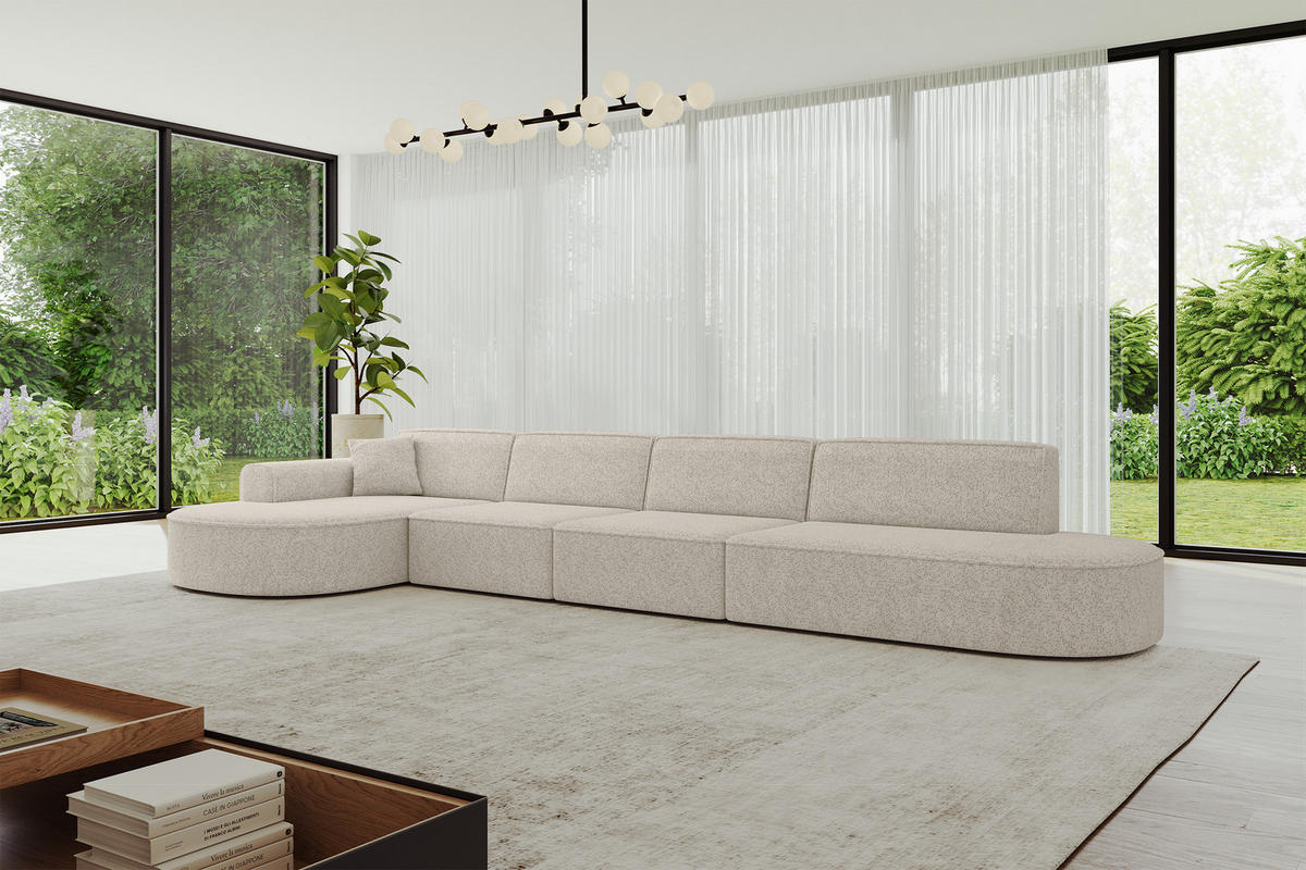 ECKSOFA Ottomane Links MARI-L3 - 413x171x79 cm Beige Tissu - Beige/Schwarz, Holzwerkstoff/Kunststoff (413/171cm) - ALTDECOR