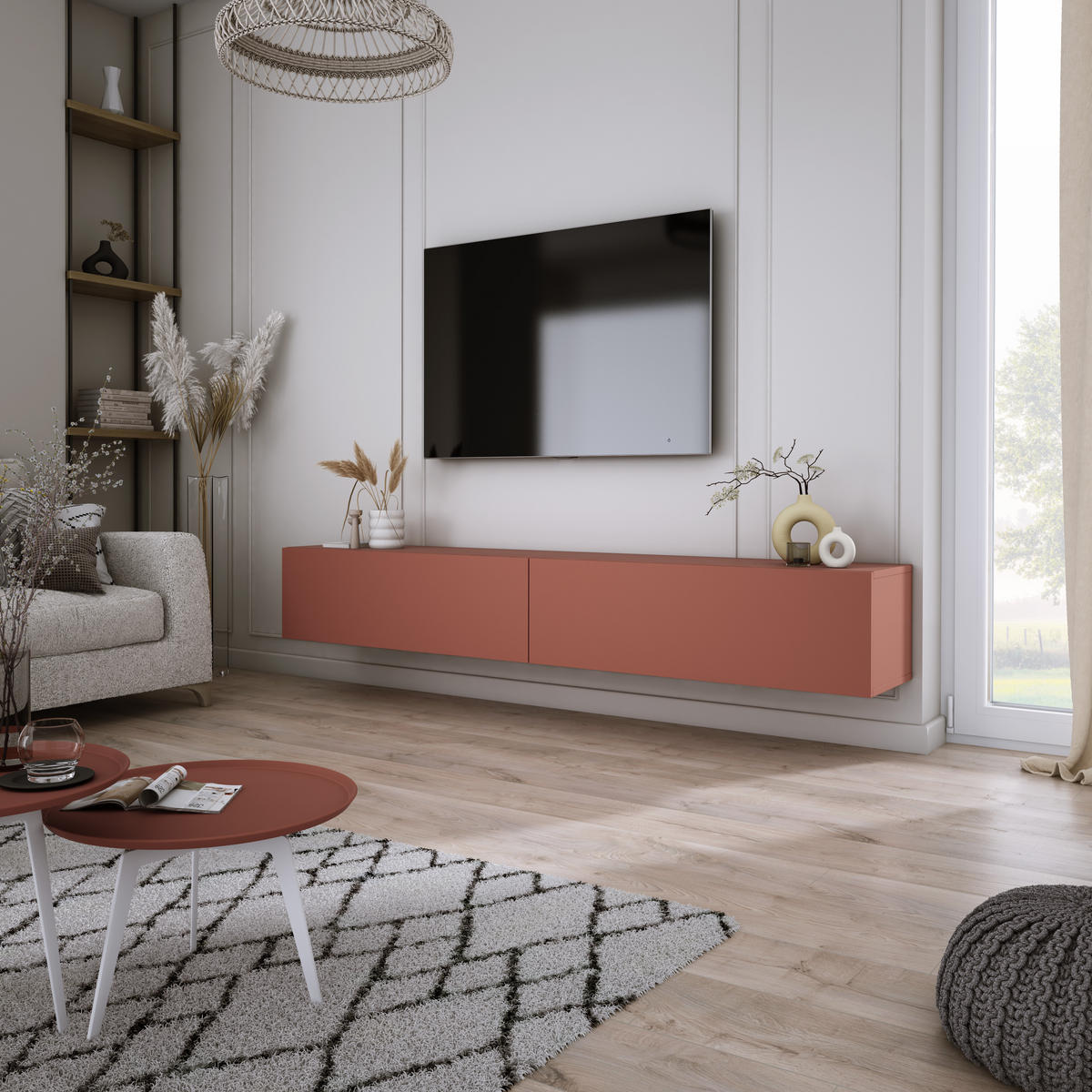 TV-SCHRANK : Ziegelrot, 200 (2 x 100) x 34 x 32 cm - Rot, Holzwerkstoff (200/34/32cm) - 3XE LIVING