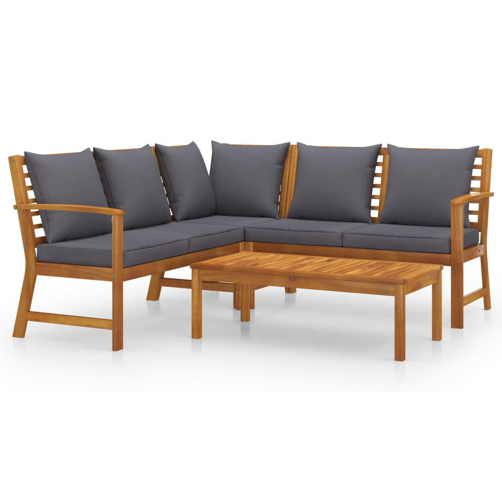 GARTEN-LOUNGE-SET 4-teilig Mit Auflagen Massivholz Akazie - Dunkelgrau, Holz/Textil - vidaXL