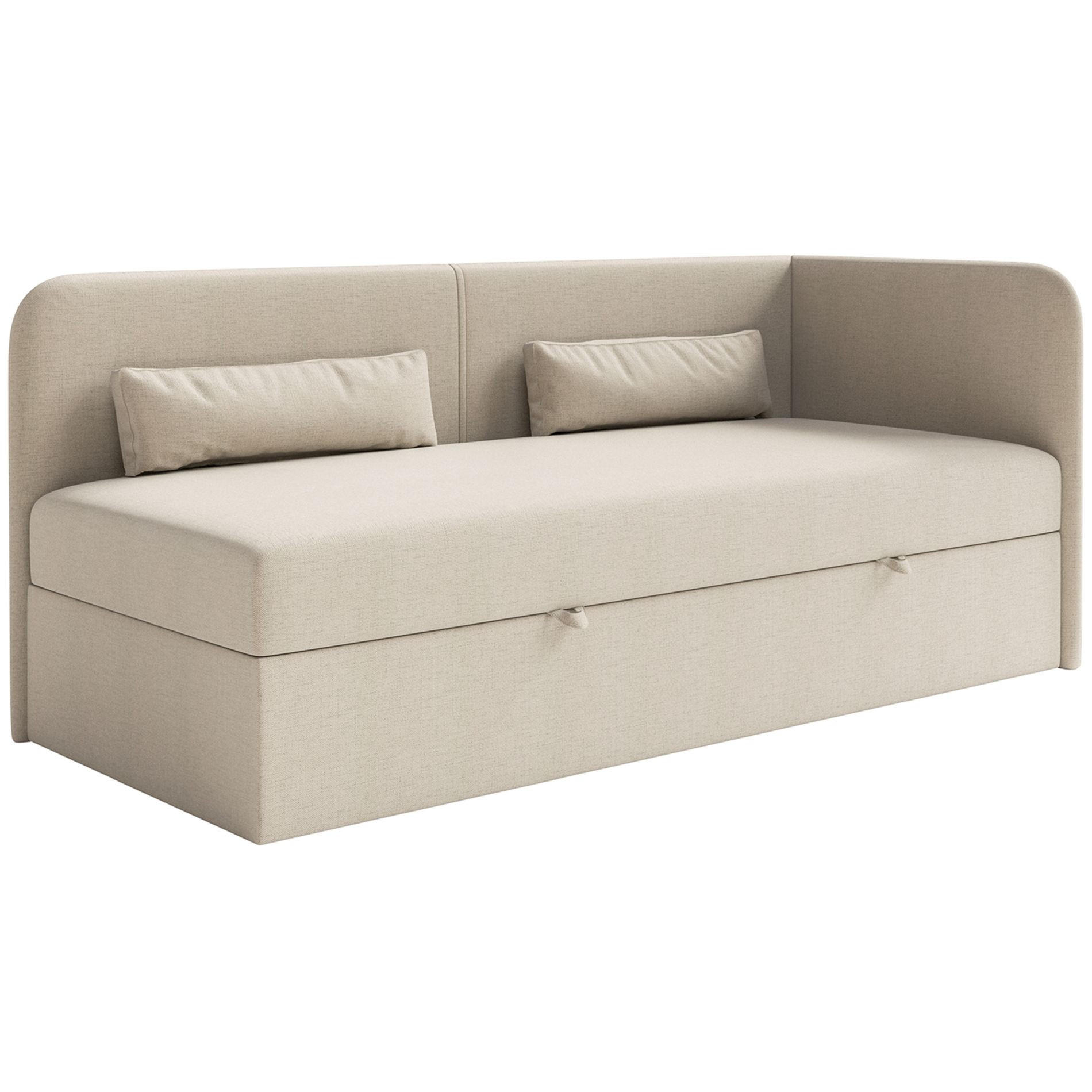 JUGENDBETT Calmmo Hellbeige mit Chenille-Bezug, Kopfteil rechts - Ecru, Textil (90/200cm) - Selsey
