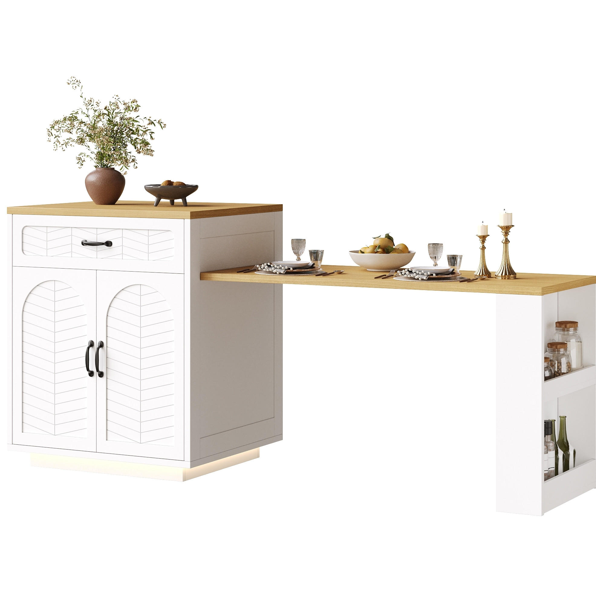 KÜCHENINSEL 80/70/95,5 cm aus MDF/Metall mit ausziehbarem Tisch Weiß - Weiß, Holzwerkstoff (80/95.5/70cm) - Modenvie