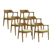 STUHL mit Armlehnen 6er-Set - Teakholz & Stoff - Holz- & Cremefarben - SOUADY - Naturfarben, Holz (58/76/58cm) - Vente-Unique