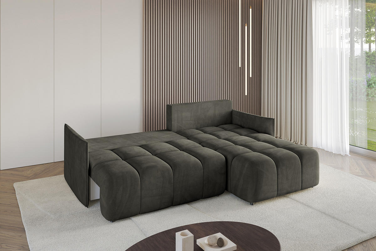 ECKSOFA Ottomane rechts LONLI-L 251x189x68 Schwarz Velours - Schwarz, Holzwerkstoff/Kunststoff (189/251cm) - ALTDECOR