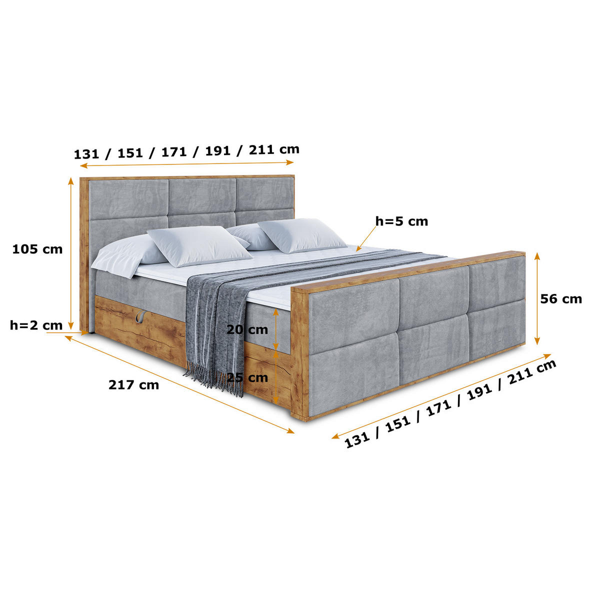 BOXBETT mit Matratze H4 und Lattenrost - LOLLI1-Z - 120x200 - Grau Casablanca - Grau, Holzwerkstoff (120/200cm) - ALTDECOR