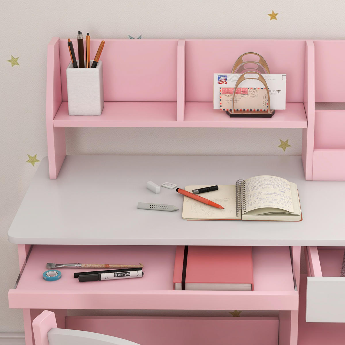 SCHREIBTISCH-SET DE-17537 Rosé - Pink, Holzwerkstoff (90/90/45cm) - ComfortXL