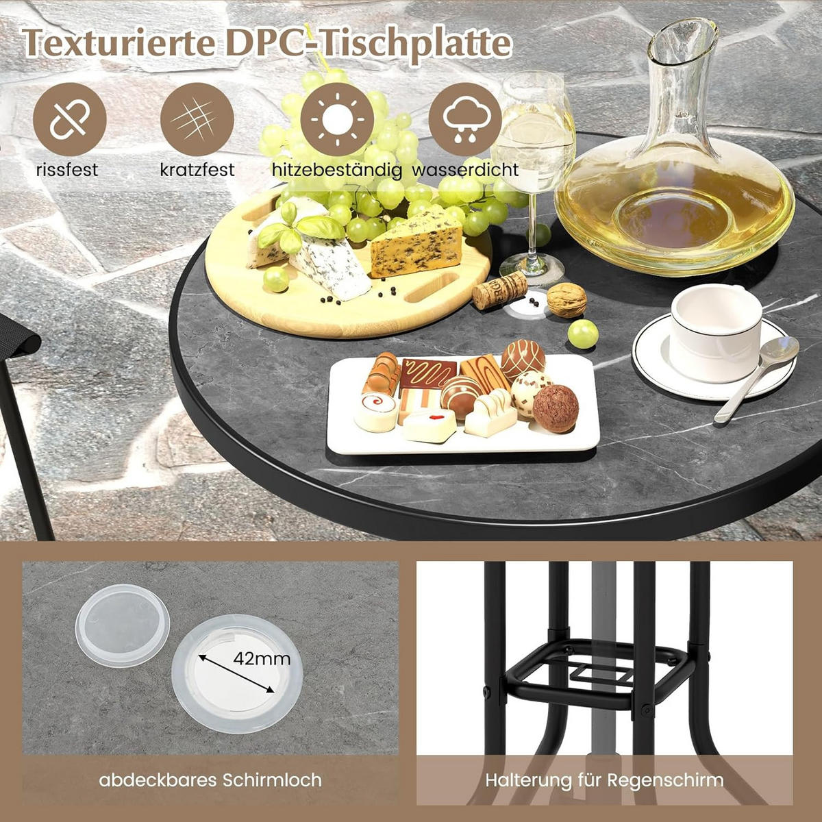 BARHOCKER SET Schwarz(3-teilig) - Schwarz, Textil - COSTWAY
