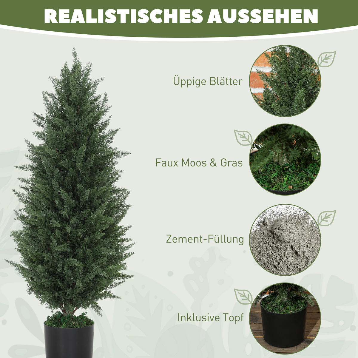 KÜNSTLICHE Zypresse 2er-Set groß 90 cm Kunstpflanze - Grün, Kunststoff (90cm) - HOMCOM