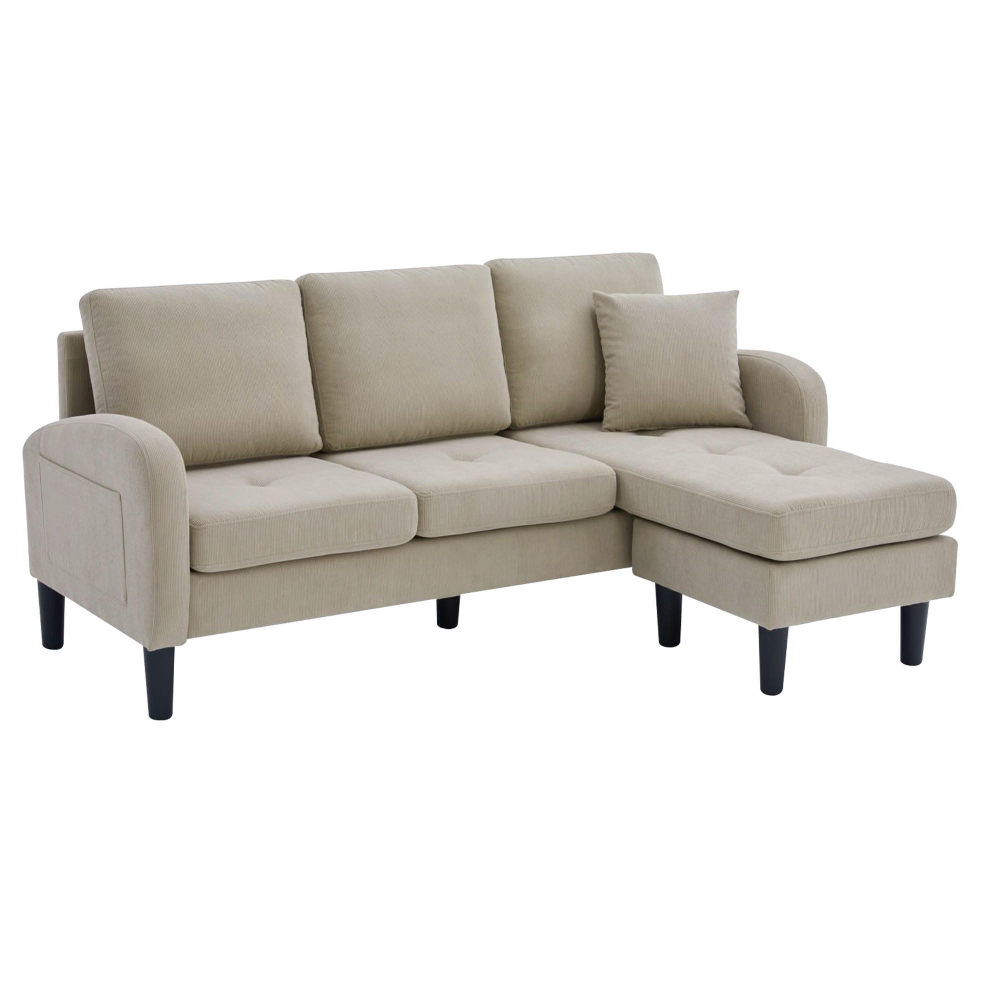 ECKSOFA 166/118/77 cm hellgrau aus Cord mit Chaiselongue - Graubraun, Kunststoff (118/166cm) - OKWISH