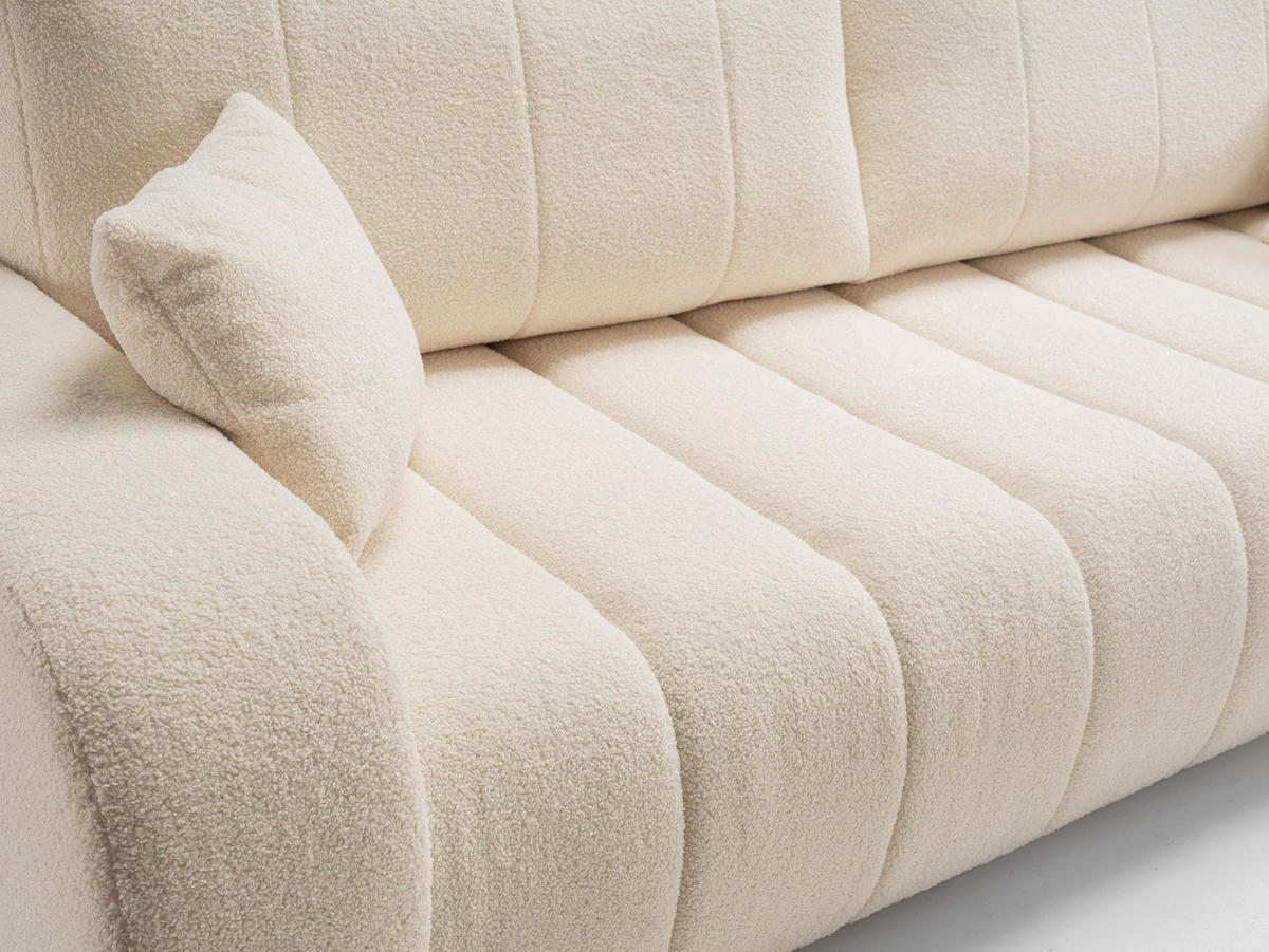 BETTSOFA GIOIA Creme Bucle-Stoff mit Schlaffunktion - Creme, Holz (248/88/105cm) - MASSENO