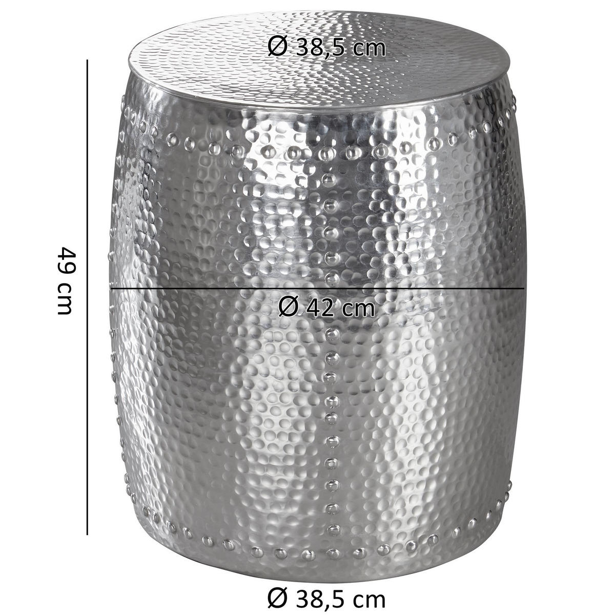 BEISTELLTISCH Aluminium Orientalisch Hammerschlag ENNS, Silber 42x42x49 cm - Silberfarben, Metall (42/42/49cm) - KADIMA DESIGN