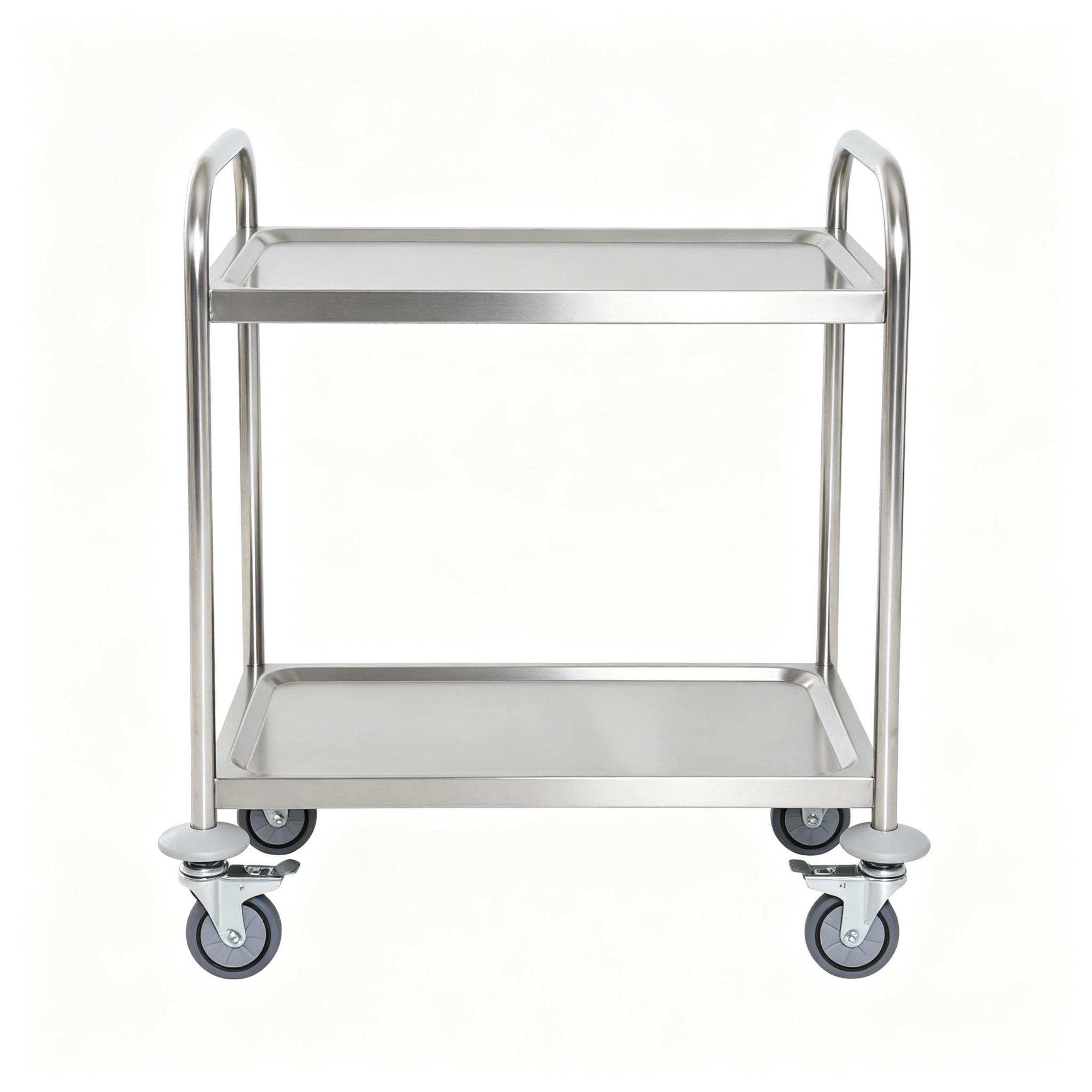 SERVIERWAGEN DE-41505 80/45/82 cm, 2 Ablageflächen und Rollen Grau - Silberfarben, Metall (80/82/45cm) - ComfortXL