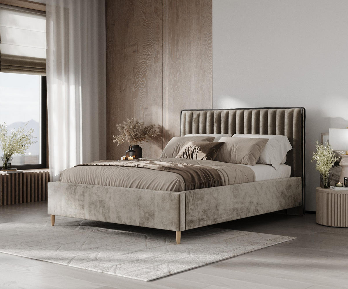 POLSTERBETT Aria 120/200 cm Beige im Lotta Stoff - Beige/Naturfarben, Holz/Holzwerkstoff (120/200cm) - AltaBeds