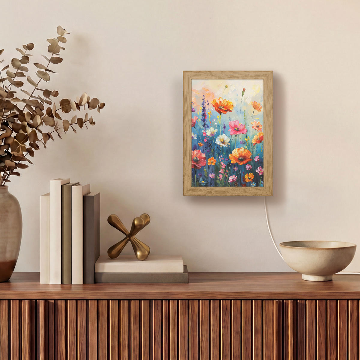 NÁSTĚNNÁ LAMPA Květiny - Příroda - Akvarel - Umění 15x20 cm - různobarevná, kompozitní dřevo (15/20/8cm) - OnlyWow
