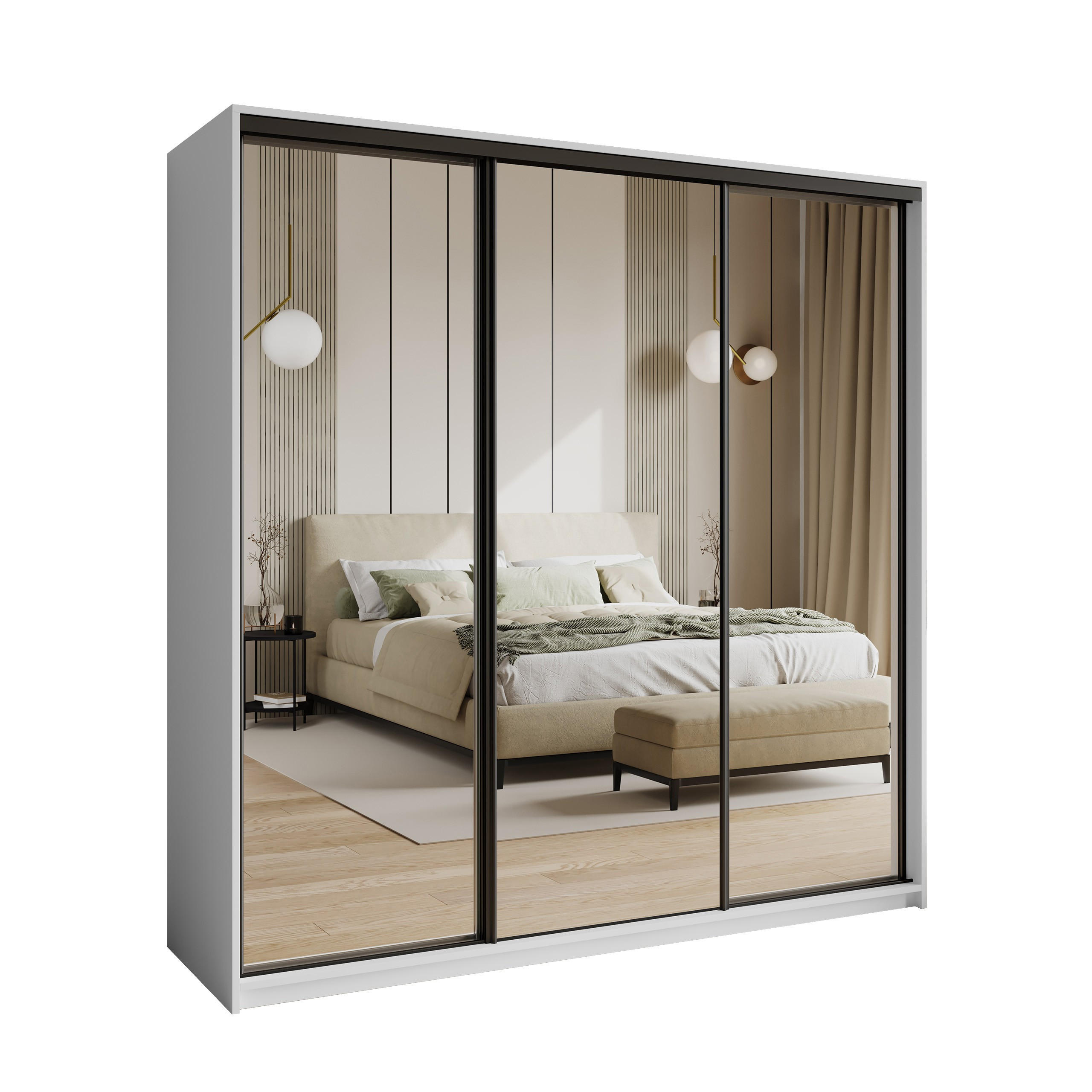 Masseno Schwebetürenschrank Weiß 200x205x60 cm