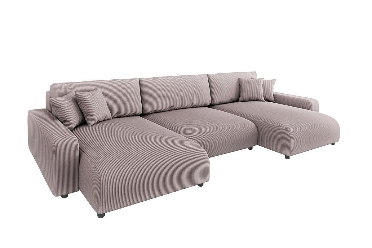WOHNLANDSCHAFT Emma Puderrosa Cord - Pink/Schwarz, Holz/Kunststoff (332/170cm) - S-Style Möbel