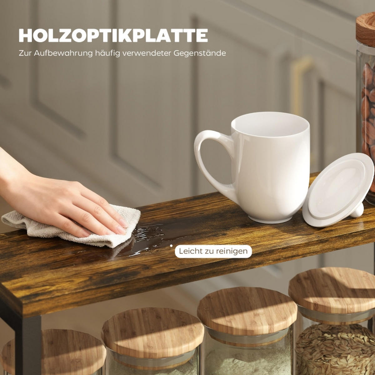 KÜCHENWOLLWAGEN 47x13x96.5cm Schwarz mit 4 Körben, Arbeitsplatte & 4 Rollen - Schwarz, Metall (13/96.5/47cm) - Modfu