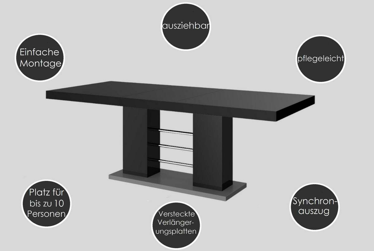 ESSTISCH rechteckig Schwarz Hochglanz 160/89/75 cm - Schwarz Hochglanz, Holzwerkstoff (89/160/75cm) - designimpex