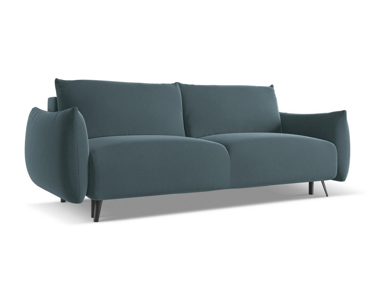 3-SITZER SOFA mit Schlaffunktion Samt Stoff Blau - Blau/Petrol, Textil/Metall (230/86/105cm) - Makamii
