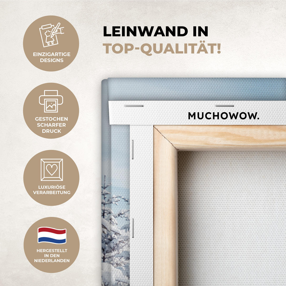 LEINWANDBILD Winterlandschaft - Natur - Berge - Bäume - Schnee Wohnzimmer Groß 120x80 cm - Hellblau, Textil (120/80cm) - MuchoWow