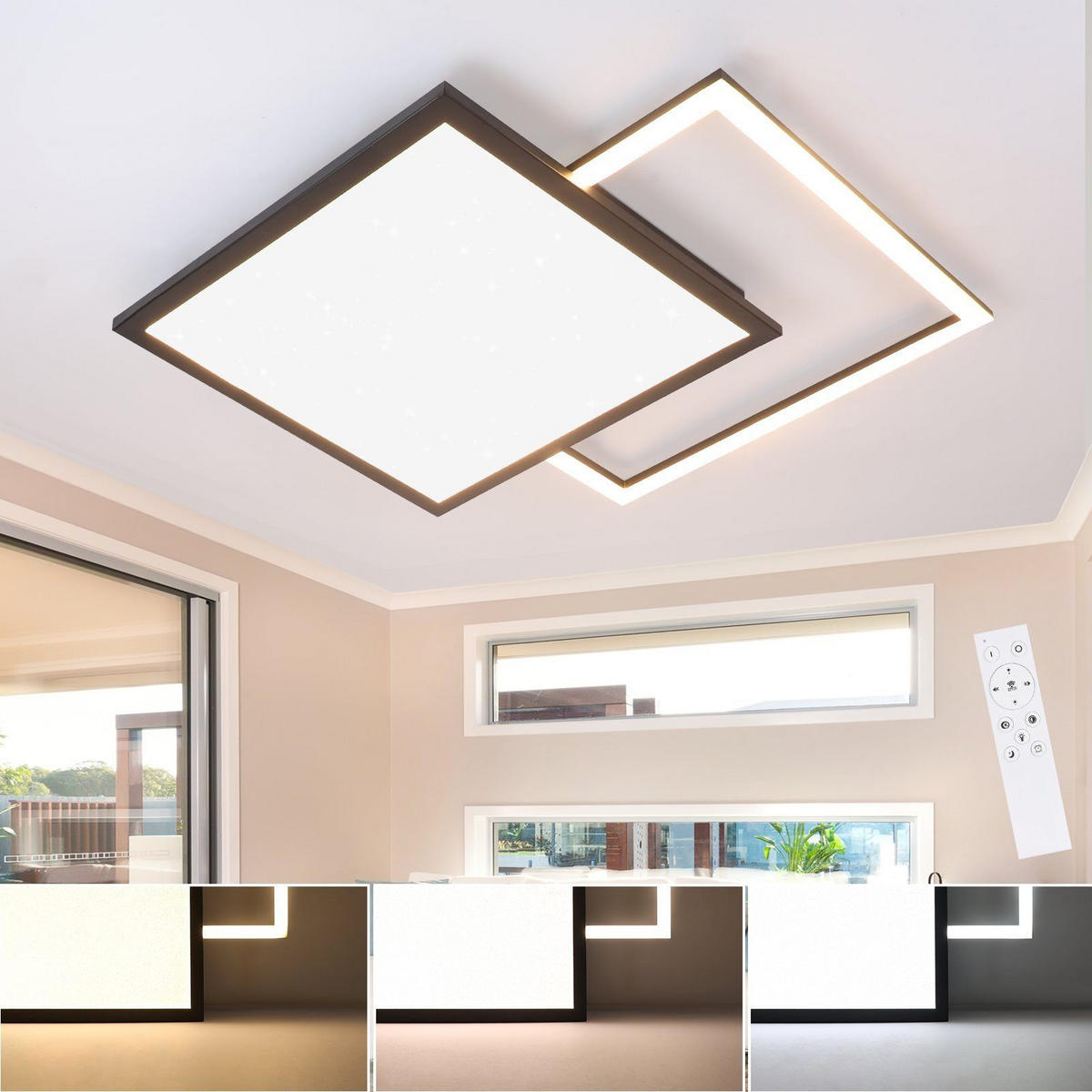 LED-DECKENLEUCHTE Carl 53/53/5 cm - Schwarz, Metall (53/53/5cm) - Nettlife