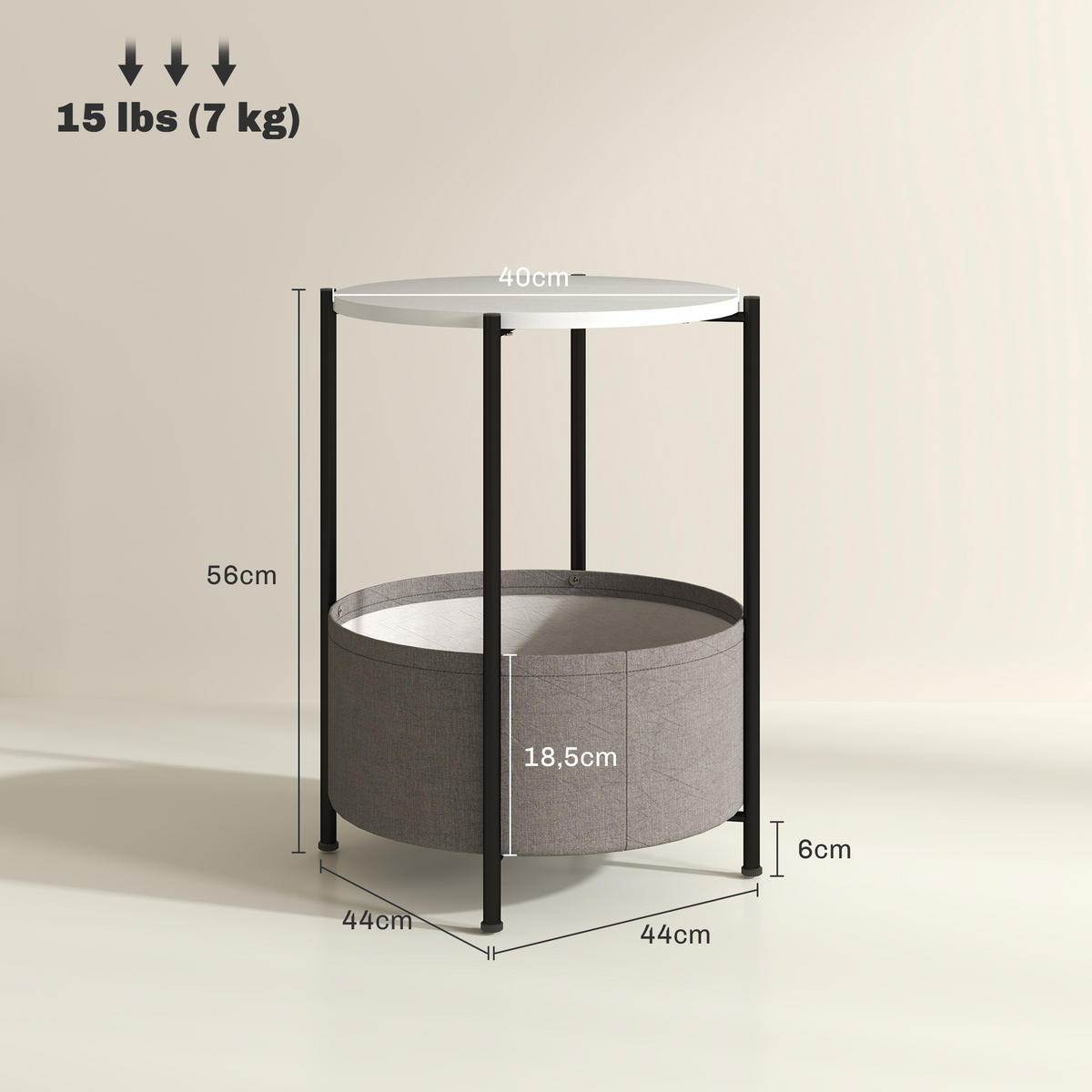 BEISTELLTISCH, für Wohnzimmer, Schlafzimmer, 44 x 44 x 56 cm, Grau+Weiß - Weiß, Metall (44/44/56cm) - HOMCOM