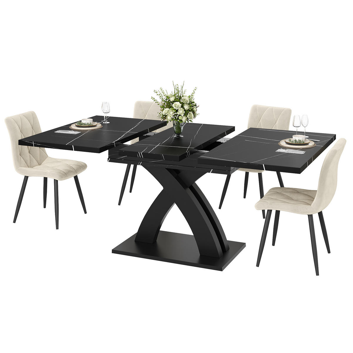ESSTISCH Ausziehbar 120-160x80Cm Holz Schwarz 6 Personen - Schwarz, Metall (80/120/75cm) - FLIEKS